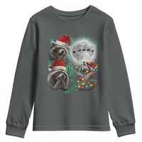 3 Raccoons Howling At Moon Christmas Youth Sweatshirt Funny Weird Cursed Meme - Wonder Print Shop