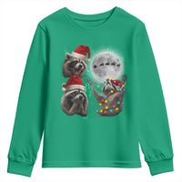 3 Raccoons Howling At Moon Christmas Youth Sweatshirt Funny Weird Cursed Meme - Wonder Print Shop