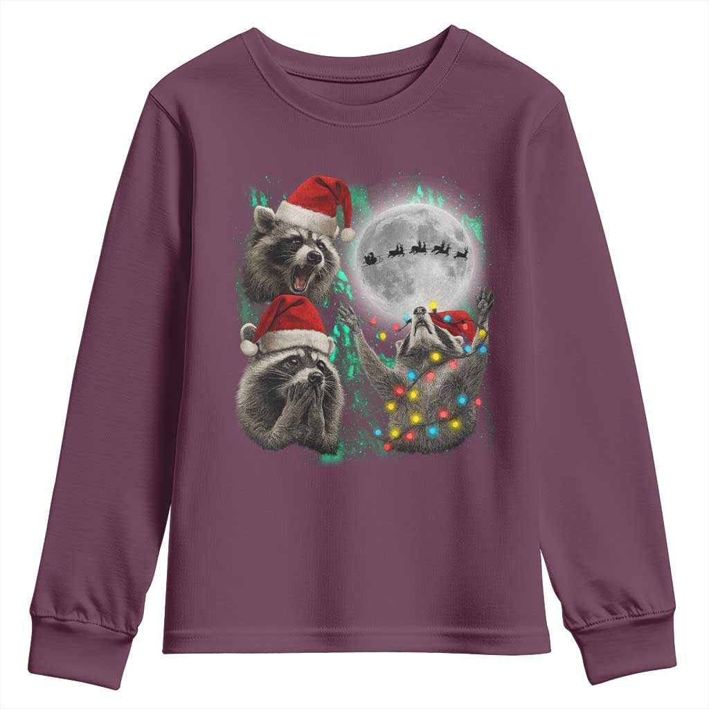 3 Raccoons Howling At Moon Christmas Youth Sweatshirt Funny Weird Cursed Meme - Wonder Print Shop