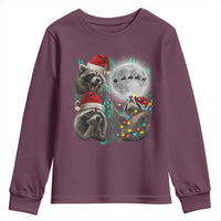 3 Raccoons Howling At Moon Christmas Youth Sweatshirt Funny Weird Cursed Meme - Wonder Print Shop