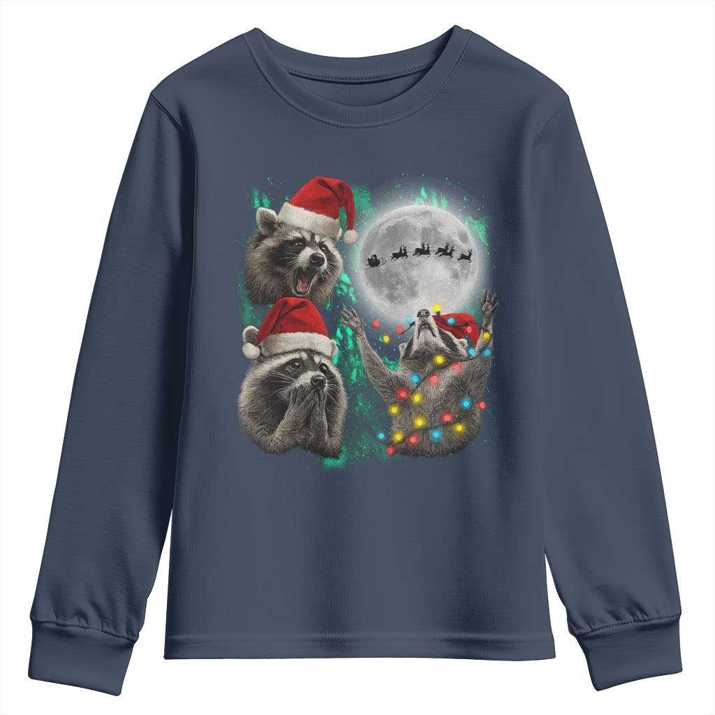3 Raccoons Howling At Moon Christmas Youth Sweatshirt Funny Weird Cursed Meme - Wonder Print Shop