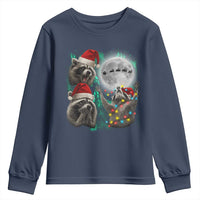 3 Raccoons Howling At Moon Christmas Youth Sweatshirt Funny Weird Cursed Meme - Wonder Print Shop