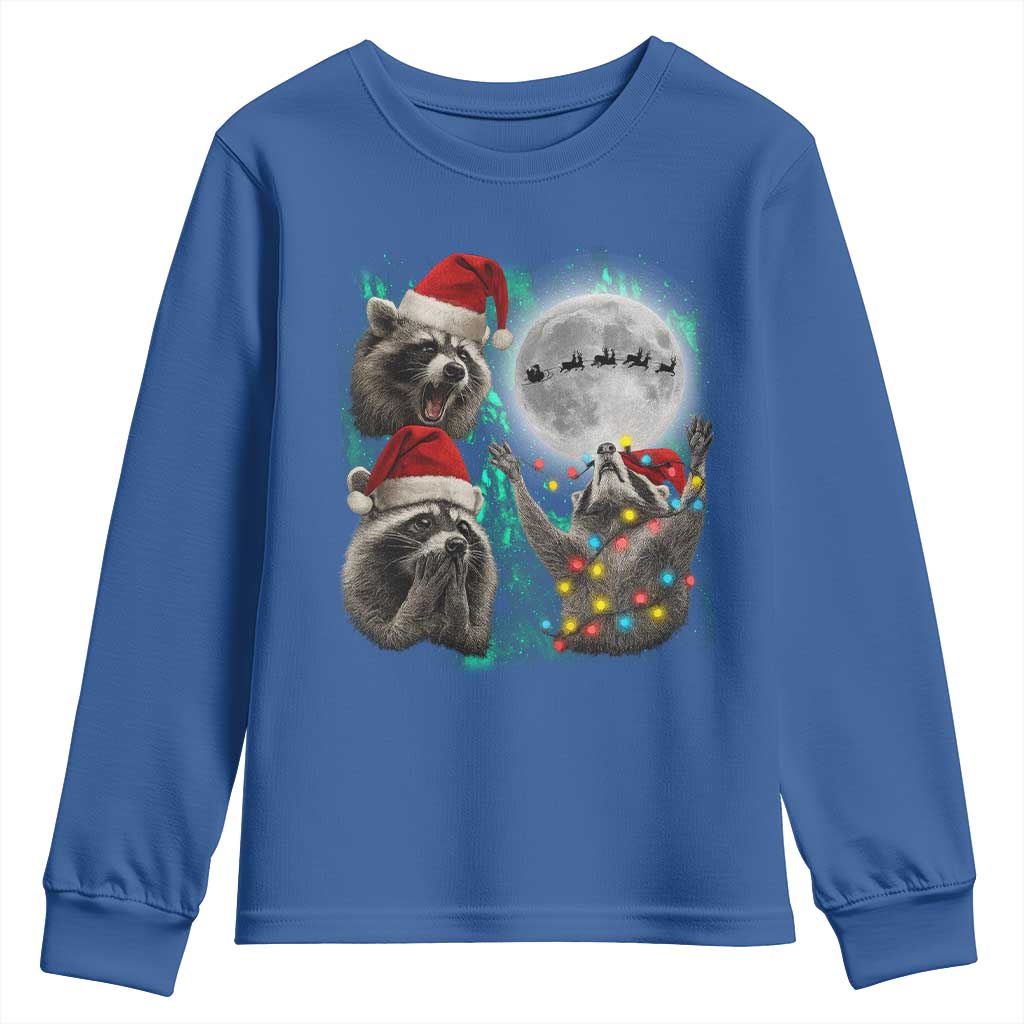 3 Raccoons Howling At Moon Christmas Youth Sweatshirt Funny Weird Cursed Meme - Wonder Print Shop