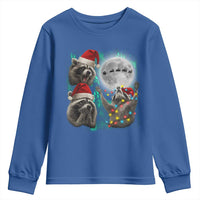 3 Raccoons Howling At Moon Christmas Youth Sweatshirt Funny Weird Cursed Meme - Wonder Print Shop