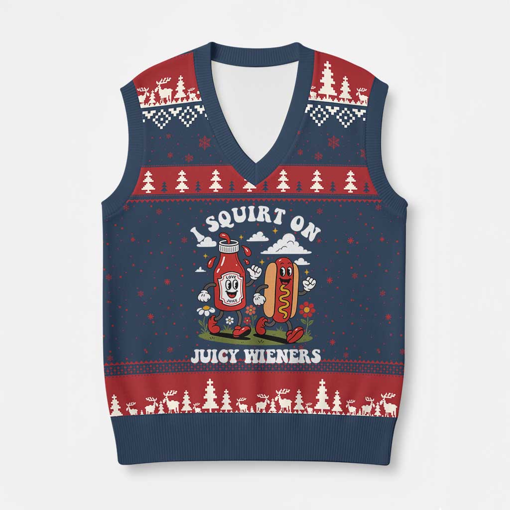 I Squirt On Juicy Wieners V-Neck Knit Sweater Vest Inappropriate Raunchy Humor - Wonder Print Shop