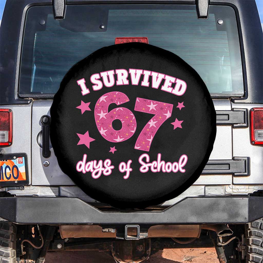 I Survived 67 Days Of School Spare Tire Cover Funny Six Seven Teachers Students Meme Pink - Wonder Print Shop