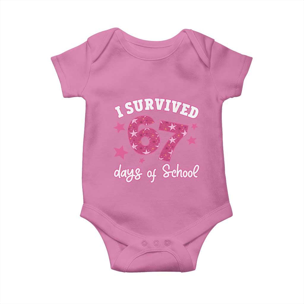 I Survived 67 Days Of School Baby Onesie Funny Six Seven Teachers Students Meme Pink - Wonder Print Shop