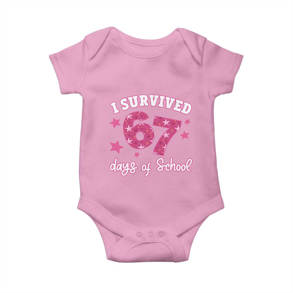 I Survived 67 Days Of School Baby Onesie Funny Six Seven Teachers Students Meme Pink - Wonder Print Shop