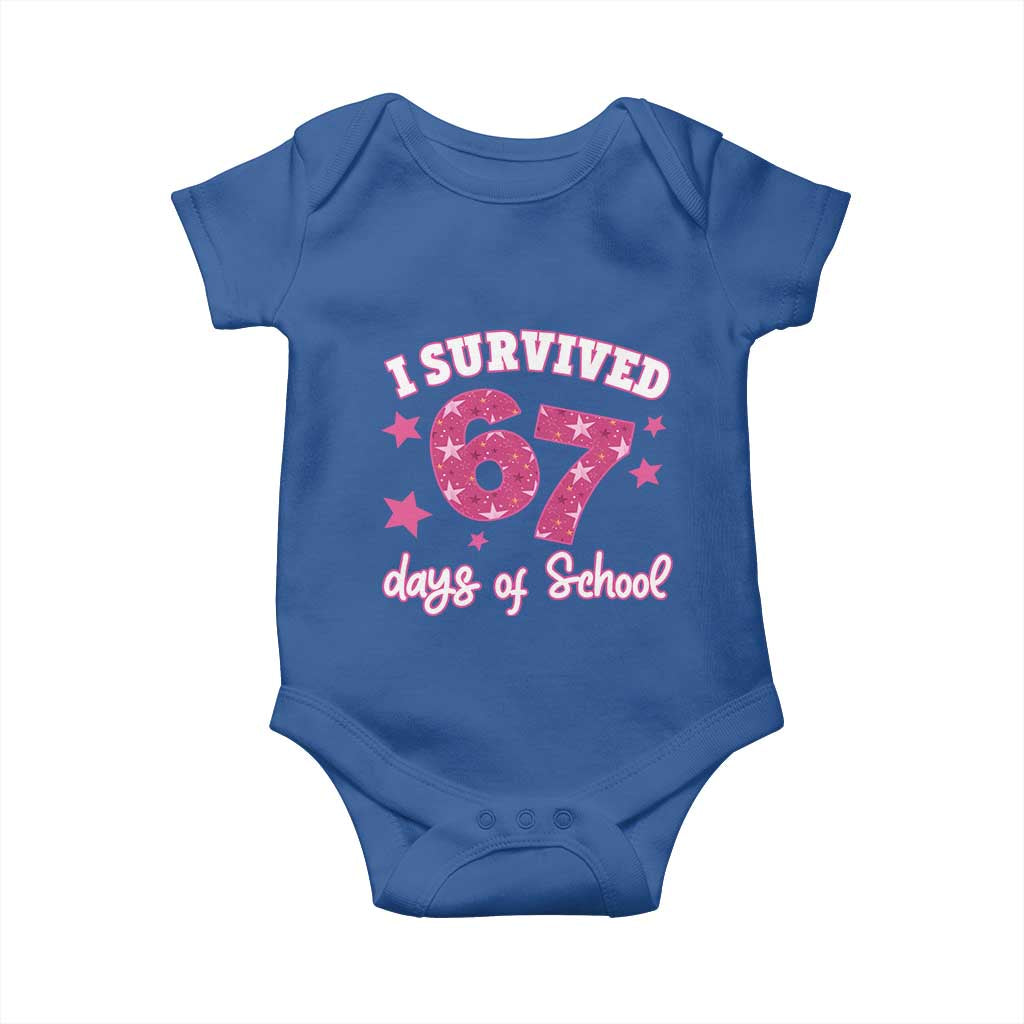 I Survived 67 Days Of School Baby Onesie Funny Six Seven Teachers Students Meme Pink - Wonder Print Shop