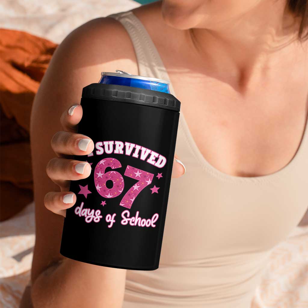I Survived 67 Days Of School 4 in 1 Can Cooler Tumbler Funny Six Seven Teachers Students Meme Pink - Wonder Print Shop
