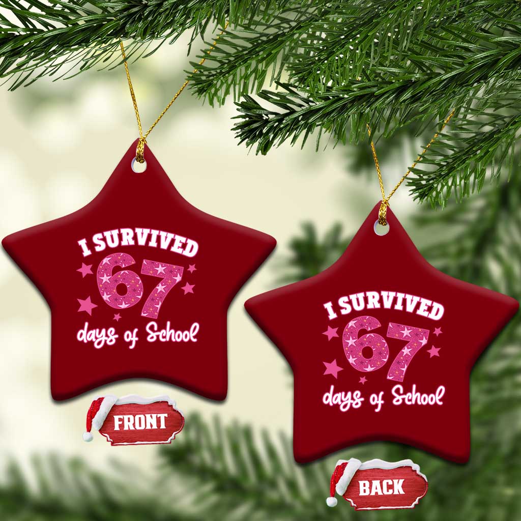 I Survived 67 Days Of School Ceramic Ornament Funny Six Seven Teachers Students Meme Pink - Wonder Print Shop