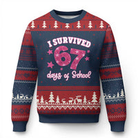 I Survived 67 Days Of School Ugly Christmas Sweater Funny Six Seven Teachers Students Meme Pink - Wonder Print Shop
