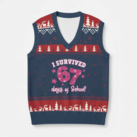 I Survived 67 Days Of School V-Neck Knit Sweater Vest Funny Six Seven Teachers Students Meme Pink - Wonder Print Shop