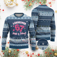 I Survived 67 Days Of School Hanukkah Ugly Sweater Funny Six Seven Teachers Students Meme Pink - Wonder Print Shop