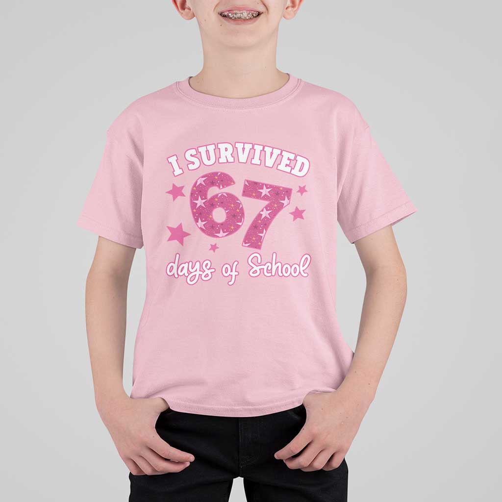 I Survived 67 Days Of School T Shirt For Kid Funny Six Seven Teachers Students Meme Pink - Wonder Print Shop