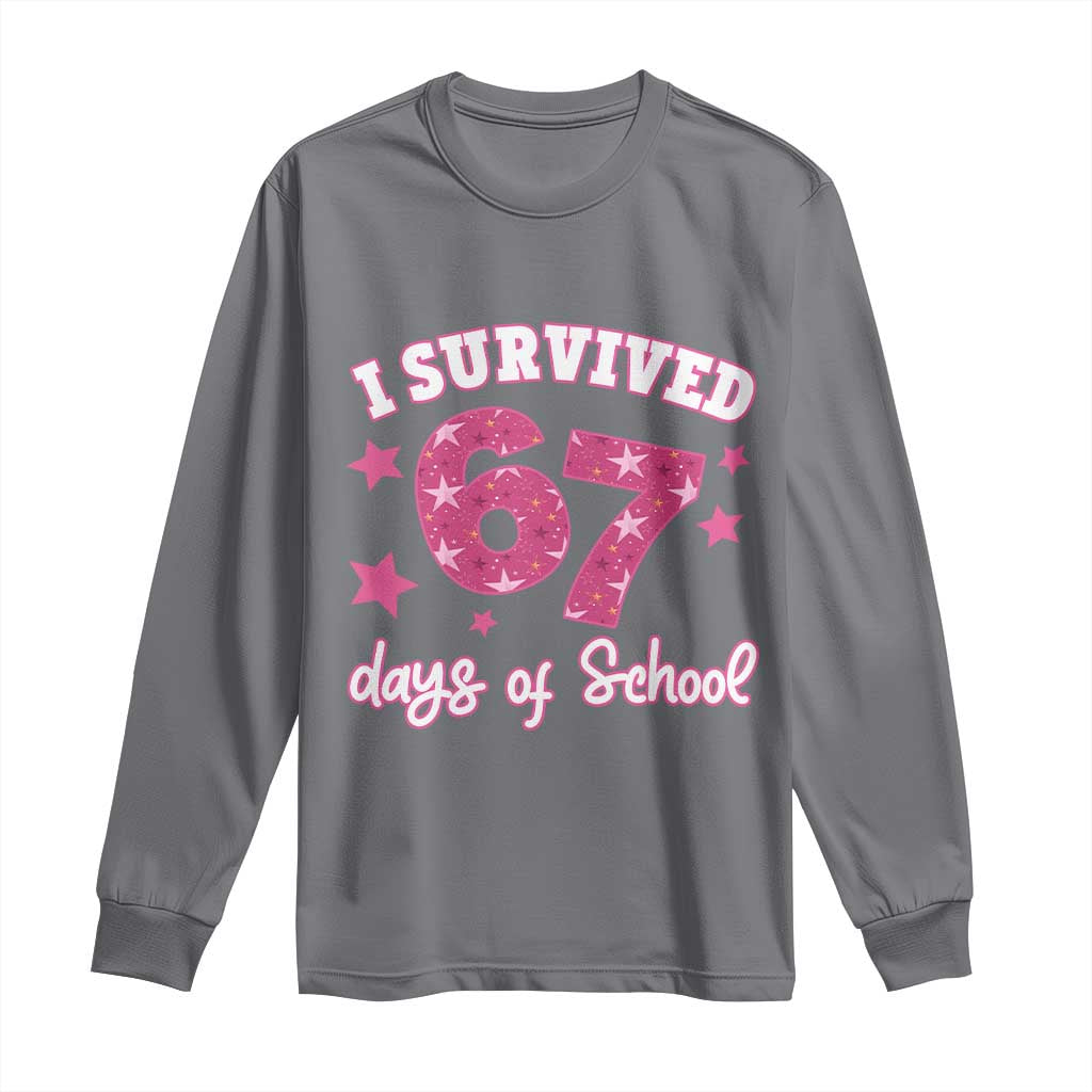 I Survived 67 Days Of School Long Sleeve Shirt Funny Six Seven Teachers Students Meme Pink - Wonder Print Shop