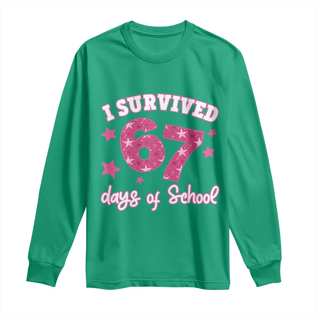 I Survived 67 Days Of School Long Sleeve Shirt Funny Six Seven Teachers Students Meme Pink - Wonder Print Shop