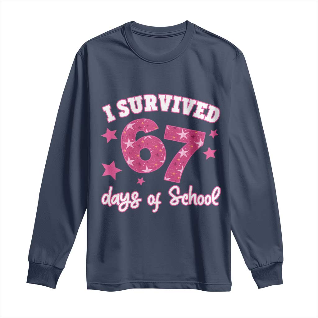 I Survived 67 Days Of School Long Sleeve Shirt Funny Six Seven Teachers Students Meme Pink - Wonder Print Shop
