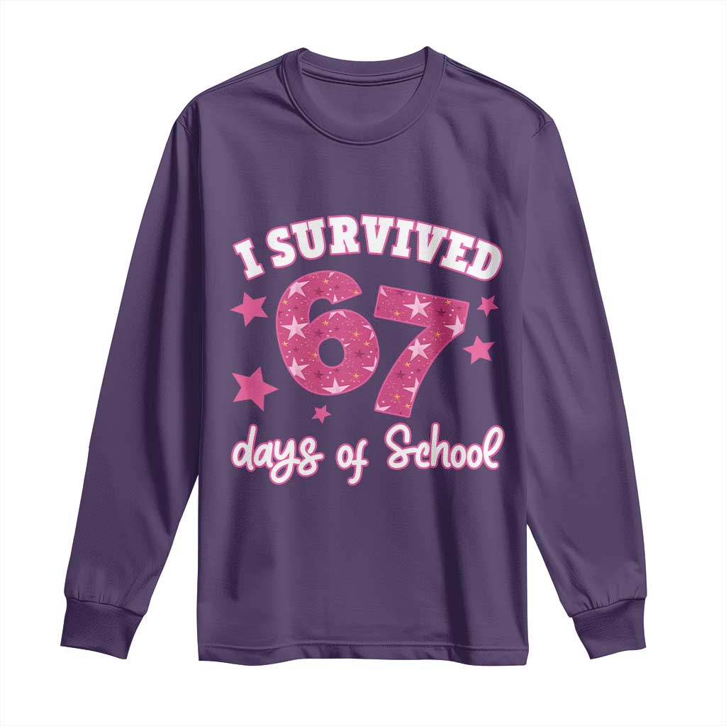 I Survived 67 Days Of School Long Sleeve Shirt Funny Six Seven Teachers Students Meme Pink - Wonder Print Shop