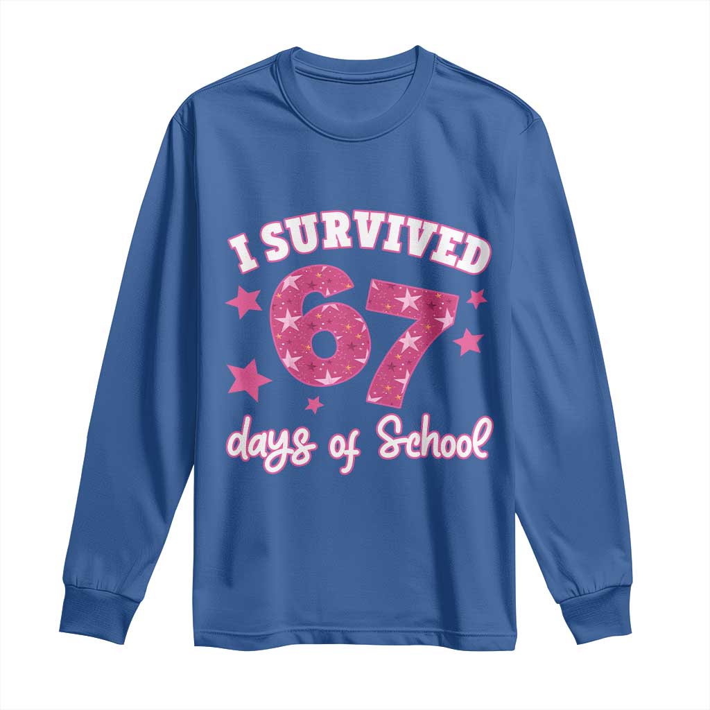 I Survived 67 Days Of School Long Sleeve Shirt Funny Six Seven Teachers Students Meme Pink - Wonder Print Shop