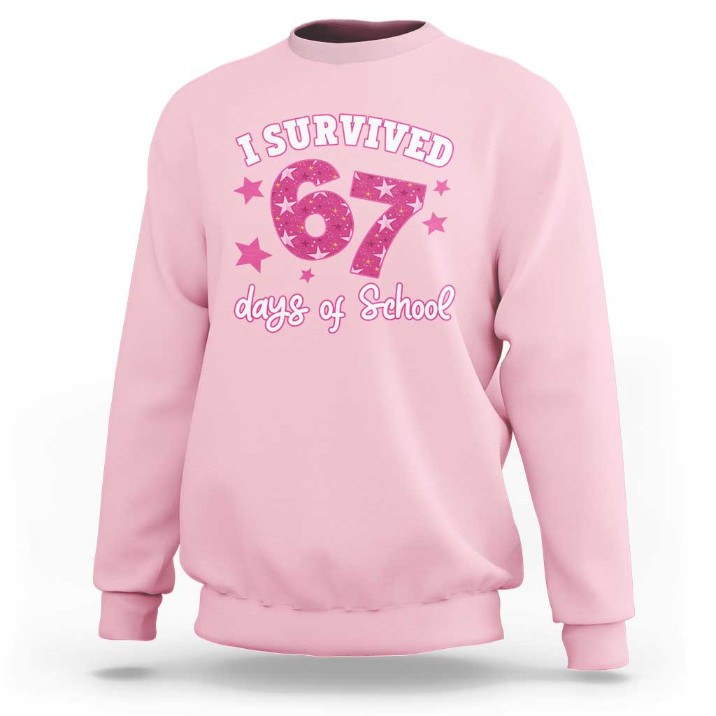 I Survived 67 Days Of School Sweatshirt Funny Six Seven Teachers Students Meme Pink - Wonder Print Shop