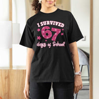 I Survived 67 Days Of School T Shirt For Women Funny Six Seven Teachers Students Meme Pink - Wonder Print Shop