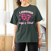 I Survived 67 Days Of School T Shirt For Women Funny Six Seven Teachers Students Meme Pink - Wonder Print Shop