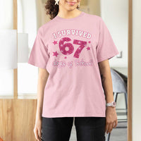 I Survived 67 Days Of School T Shirt For Women Funny Six Seven Teachers Students Meme Pink - Wonder Print Shop
