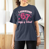 I Survived 67 Days Of School T Shirt For Women Funny Six Seven Teachers Students Meme Pink - Wonder Print Shop