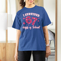 I Survived 67 Days Of School T Shirt For Women Funny Six Seven Teachers Students Meme Pink - Wonder Print Shop