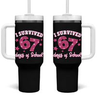 I Survived 67 Days Of School Tumbler With Handle Funny Six Seven Teachers Students Meme Pink - Wonder Print Shop