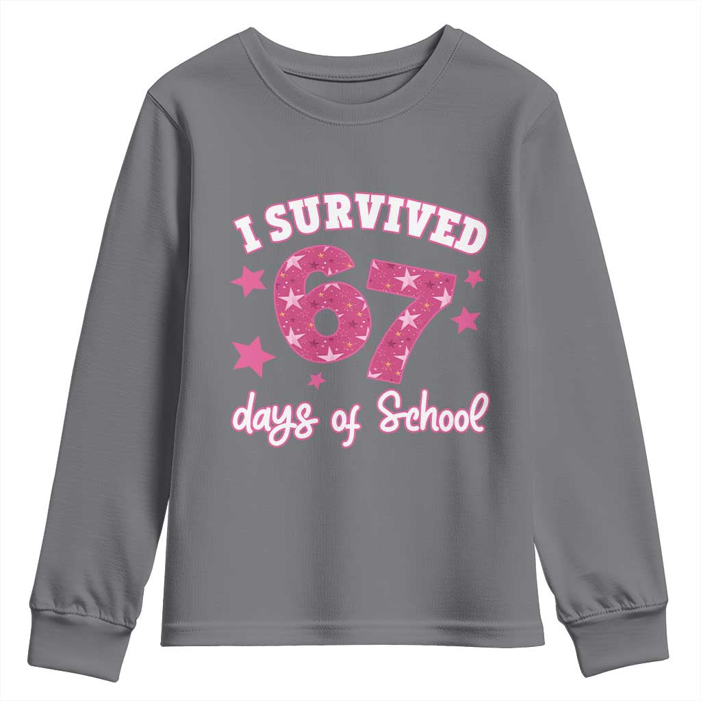 I Survived 67 Days Of School Youth Sweatshirt Funny Six Seven Teachers Students Meme Pink - Wonder Print Shop