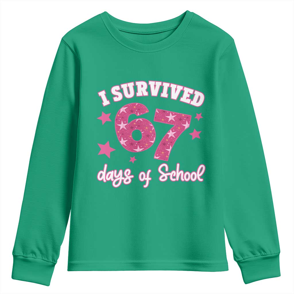 I Survived 67 Days Of School Youth Sweatshirt Funny Six Seven Teachers Students Meme Pink - Wonder Print Shop