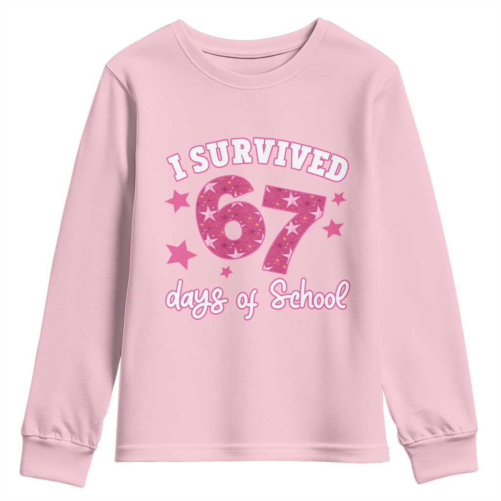 I Survived 67 Days Of School Youth Sweatshirt Funny Six Seven Teachers Students Meme Pink - Wonder Print Shop