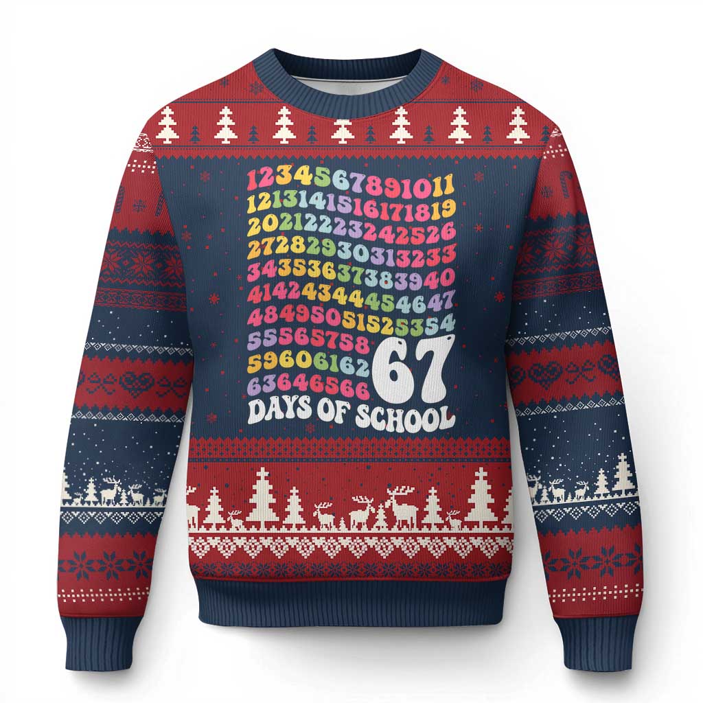67 Days of School Ugly Christmas Sweater Funny Six Seven Meme Teacher Student Gen Alpha Slang - Wonder Print Shop