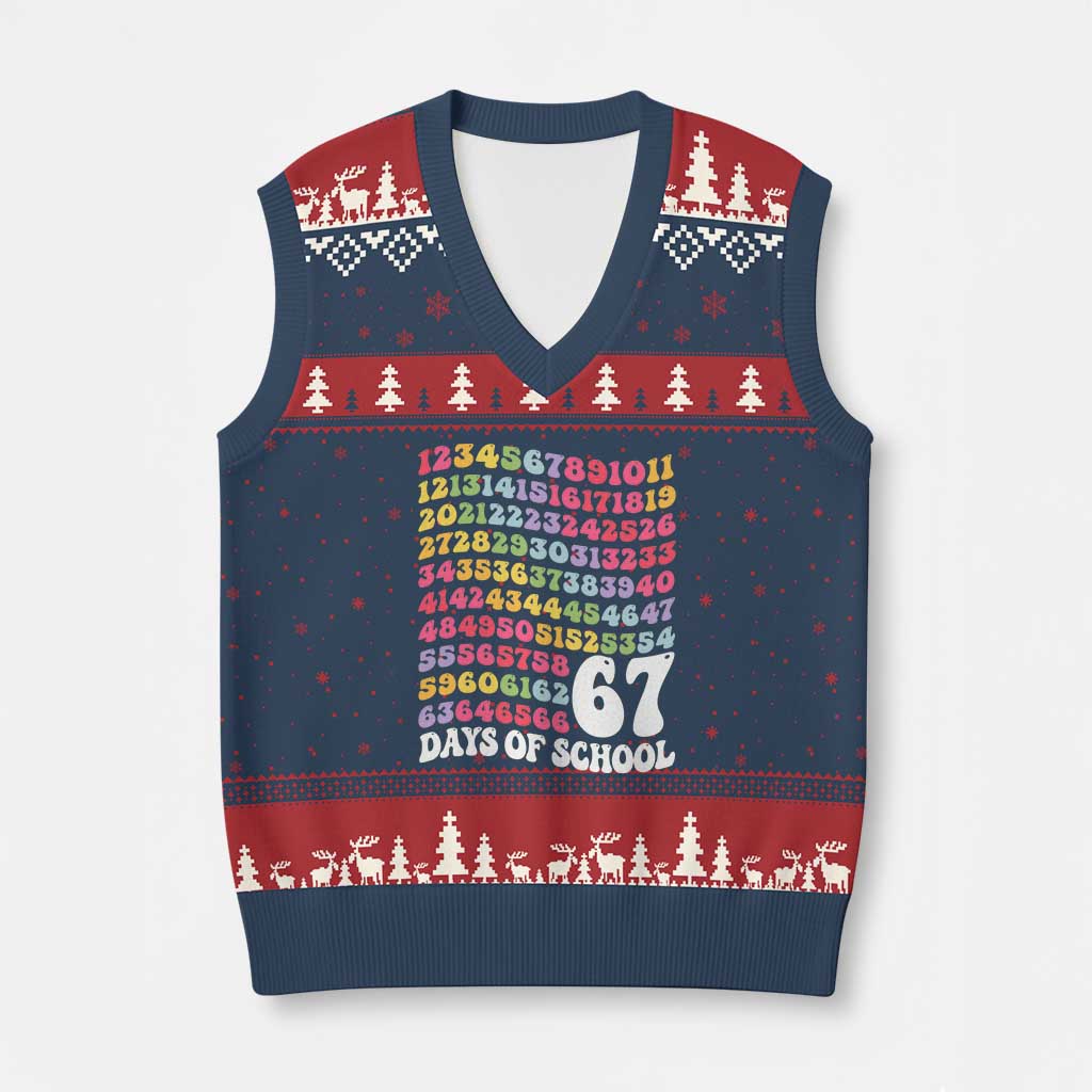 67 Days of School V-Neck Knit Sweater Vest Funny Six Seven Meme Teacher Student Gen Alpha Slang - Wonder Print Shop