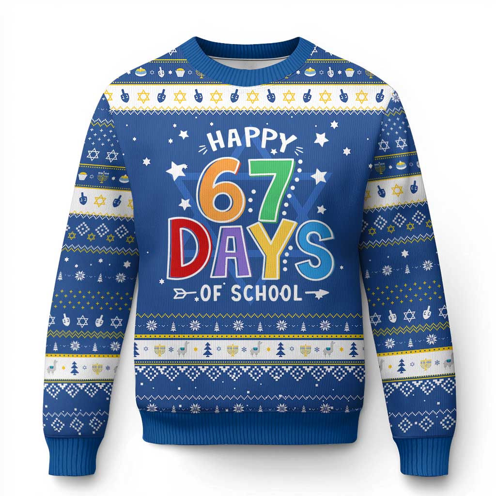67 Days of School Hanukkah Ugly Sweater Funny Meme Teacher Student 67th Day - Wonder Print Shop