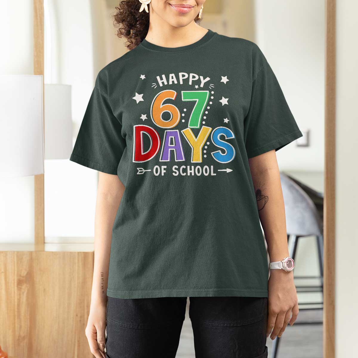67 Days of School T Shirt For Women Funny Meme Teacher Student 67th Day - Wonder Print Shop