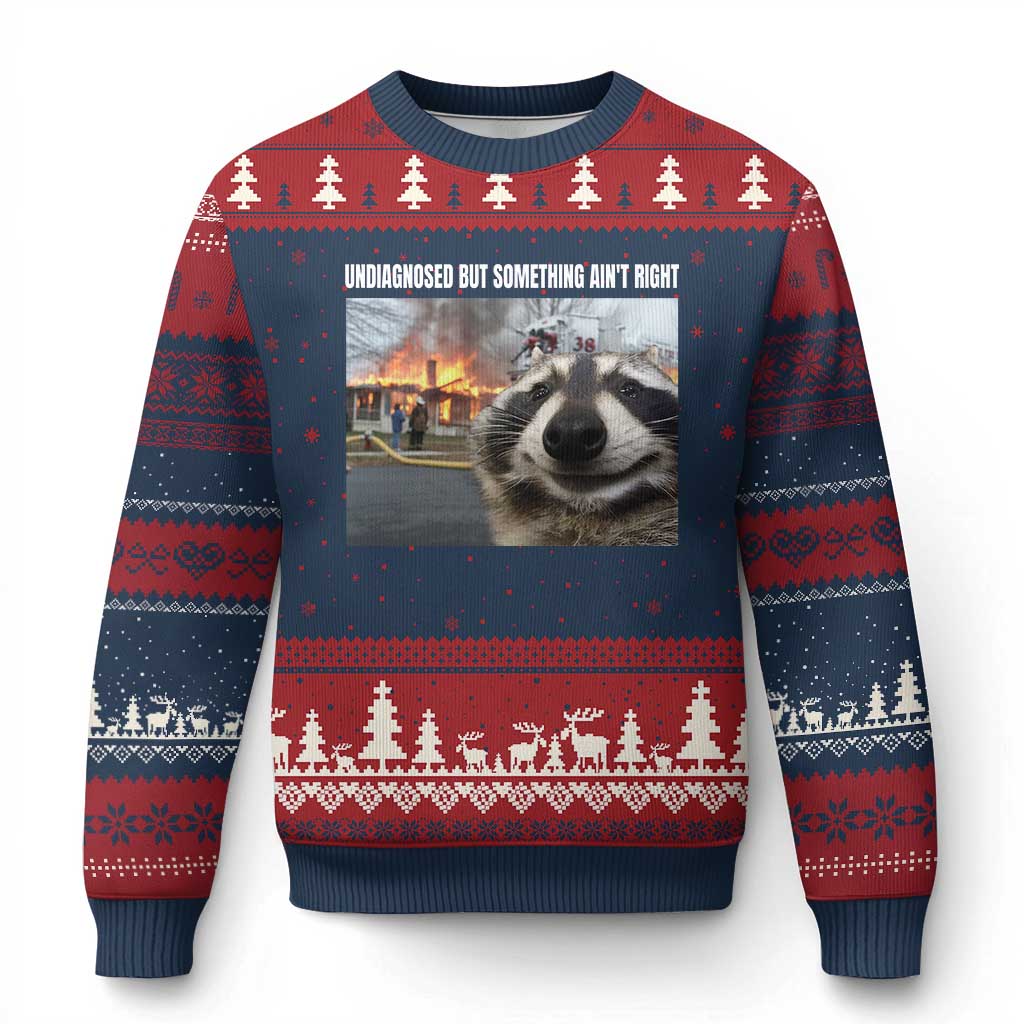 Raccoon Meme Ugly Christmas Sweater Undiagnosed But Something Aint Right - Wonder Print Shop