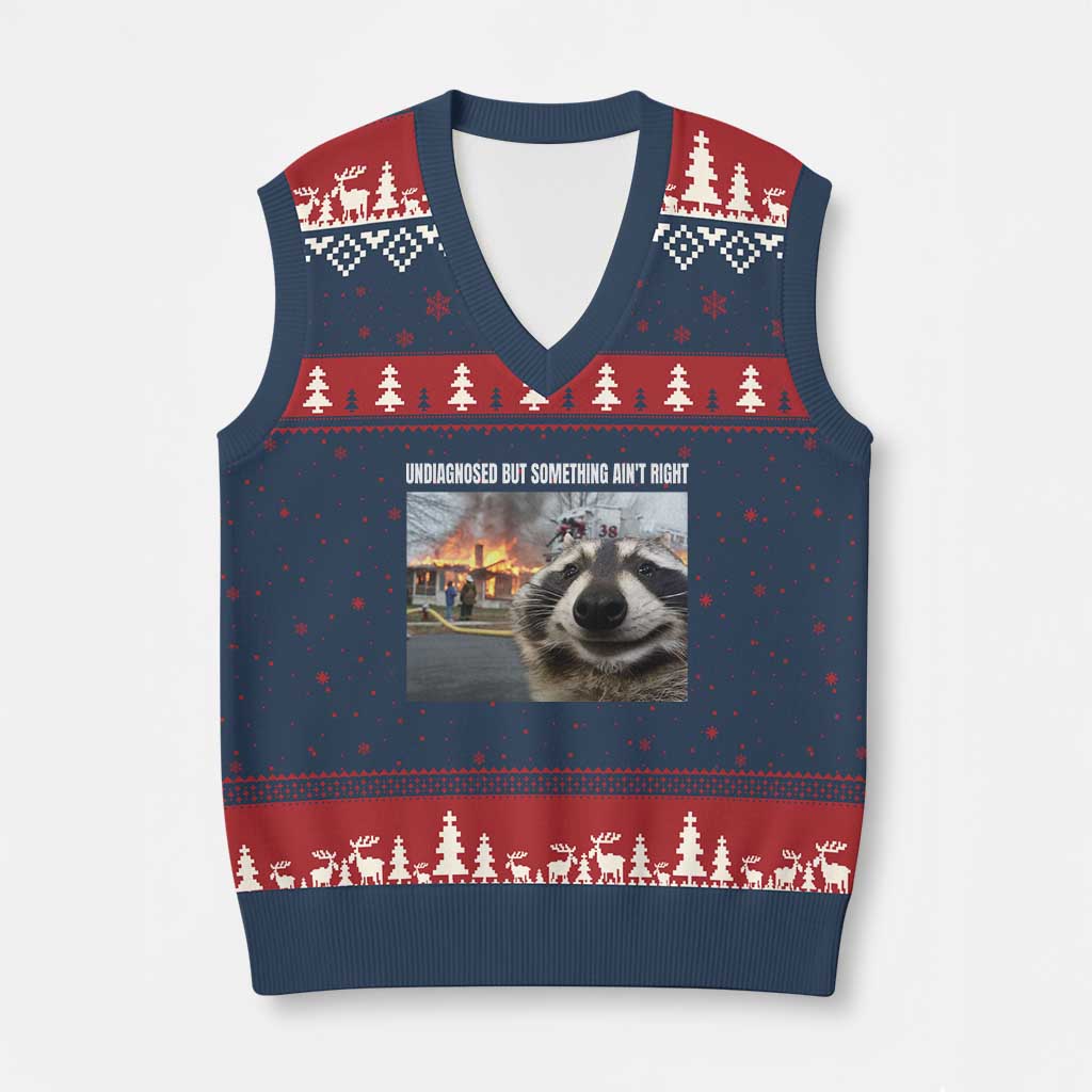 Raccoon Meme V-Neck Knit Sweater Vest Undiagnosed But Something Aint Right - Wonder Print Shop