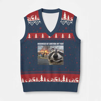 Raccoon Meme V-Neck Knit Sweater Vest Undiagnosed But Something Aint Right - Wonder Print Shop