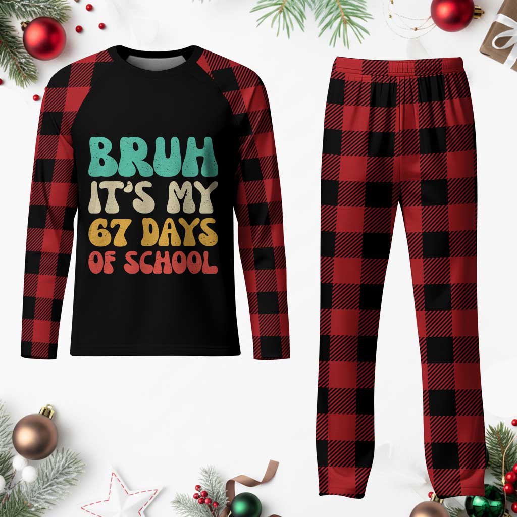 Bruh 67 Days Of School Plaid Pajama Set Funny Six Seven Meme Teacher Student 67th Day - Wonder Print Shop