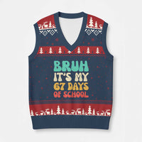 Bruh 67 Days Of School V-Neck Knit Sweater Vest Funny Six Seven Meme Teacher Student 67th Day - Wonder Print Shop