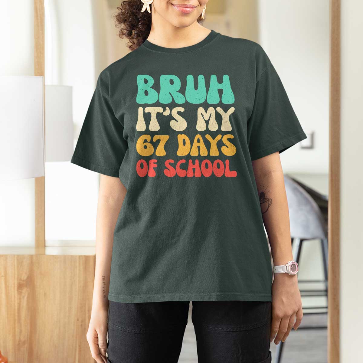 Bruh 67 Days Of School T Shirt For Women Funny Six Seven Meme Teacher Student 67th Day - Wonder Print Shop