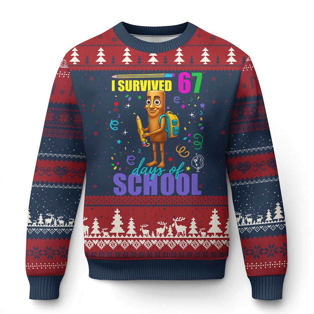 Tung Tung Tung Sahur I Survived 67 Days of School Ugly Christmas Sweater Funny Six Seven 6 7 Meme Teacher Student - Wonder Print Shop