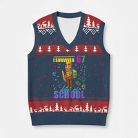 Tung Tung Tung Sahur I Survived 67 Days of School V-Neck Knit Sweater Vest Funny Six Seven 6 7 Meme Teacher Student - Wonder Print Shop