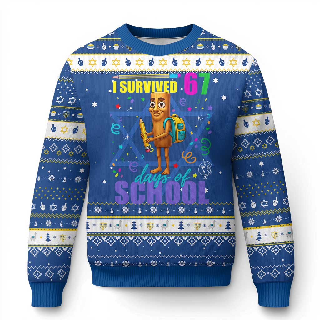 Tung Tung Tung Sahur I Survived 67 Days of School Hanukkah Ugly Sweater Funny Six Seven 6 7 Meme Teacher Student - Wonder Print Shop