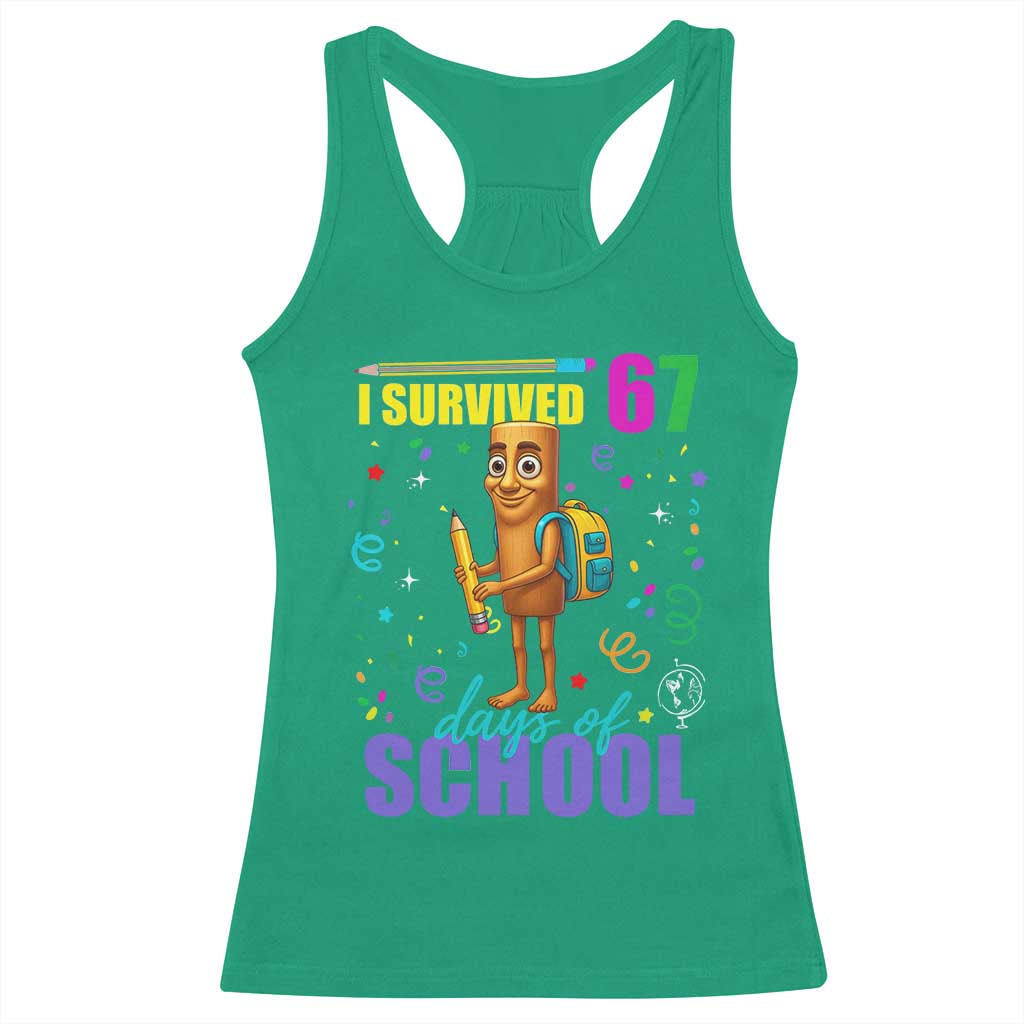 Tung Tung Tung Sahur I Survived 67 Days of School Racerback Tank Top Funny Six Seven 6 7 Meme Teacher Student - Wonder Print Shop