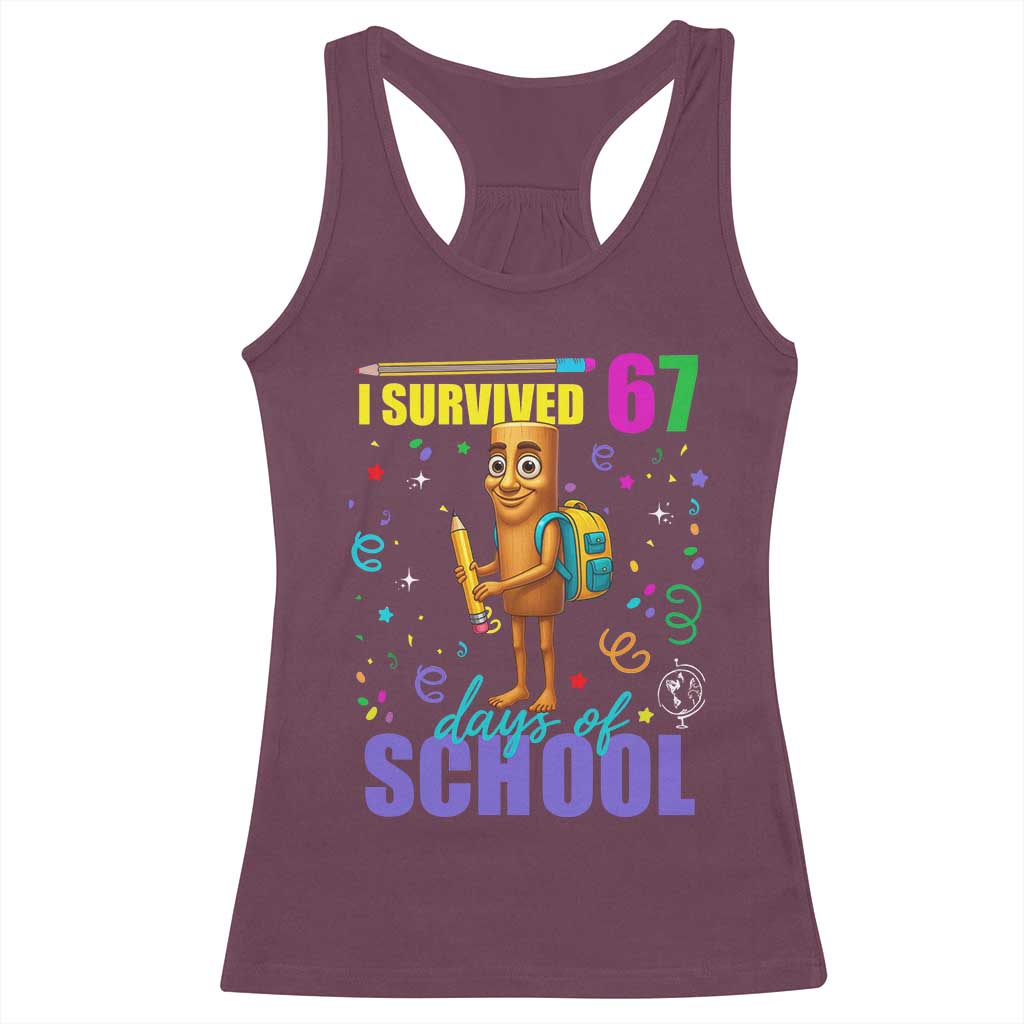Tung Tung Tung Sahur I Survived 67 Days of School Racerback Tank Top Funny Six Seven 6 7 Meme Teacher Student - Wonder Print Shop
