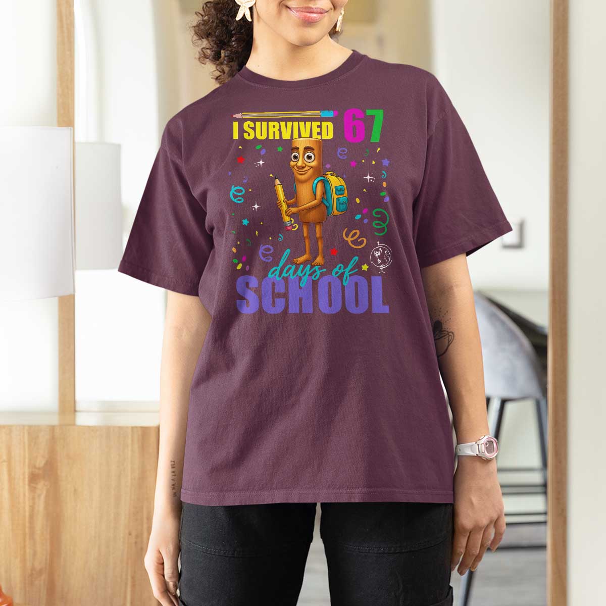 Tung Tung Tung Sahur I Survived 67 Days of School T Shirt For Women Funny Six Seven 6 7 Meme Teacher Student - Wonder Print Shop